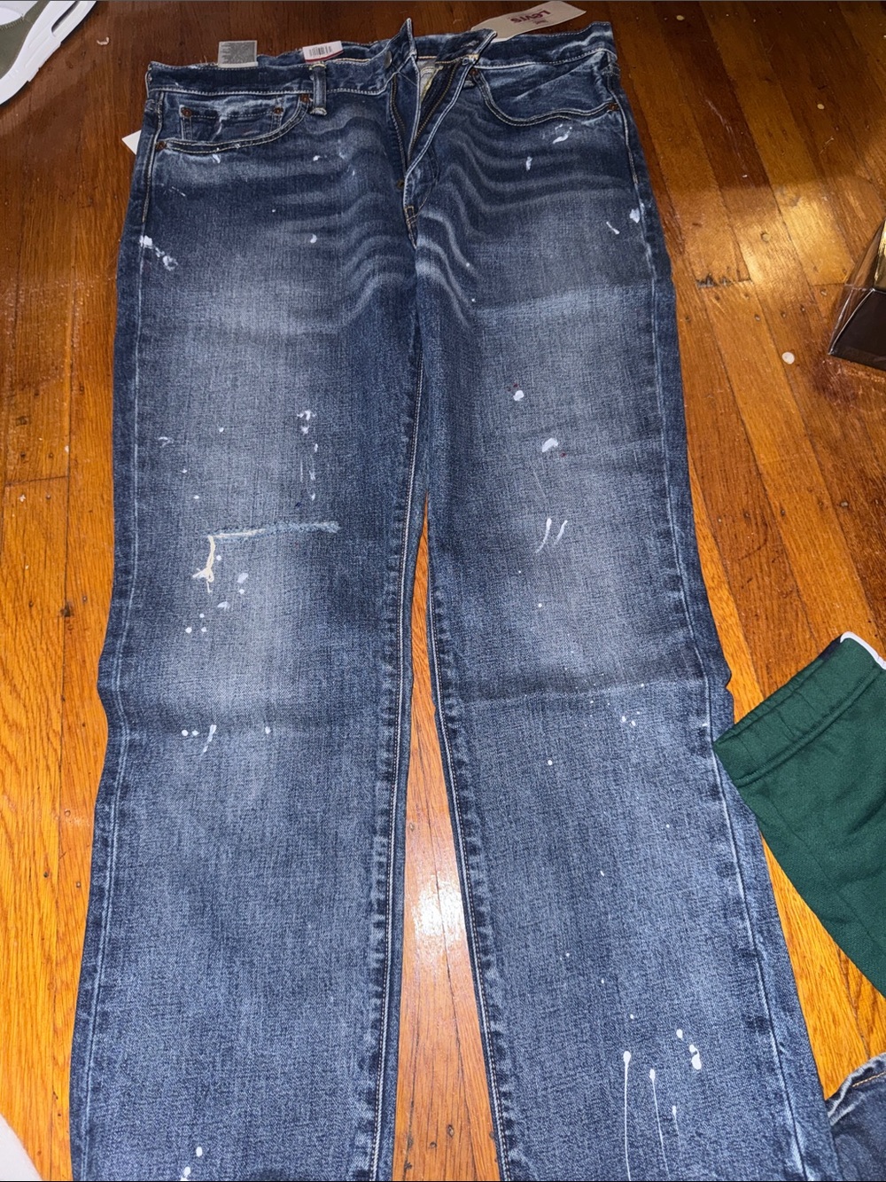 Levi's Straight Dark Blue Jeans with White Paint Splatter